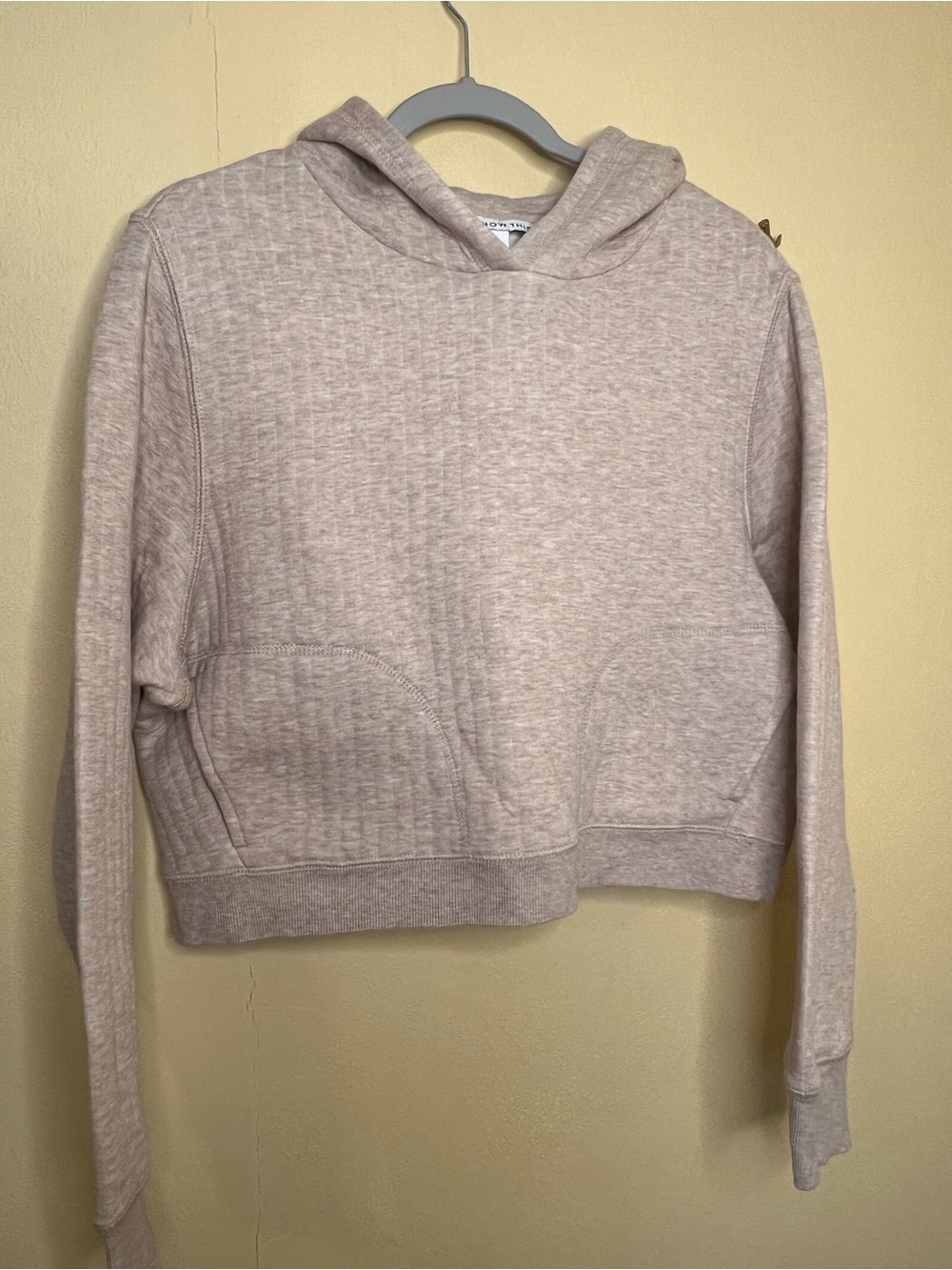 Cropped Hooded Pullover Sweatshirt - Light Beige